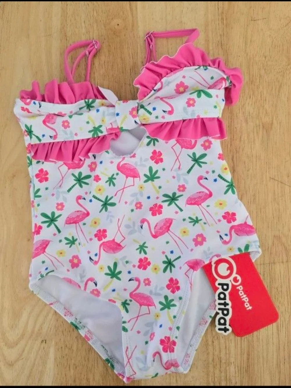 PatPat White & Pink Flamingo Ruffle One-Piece Swimsuit